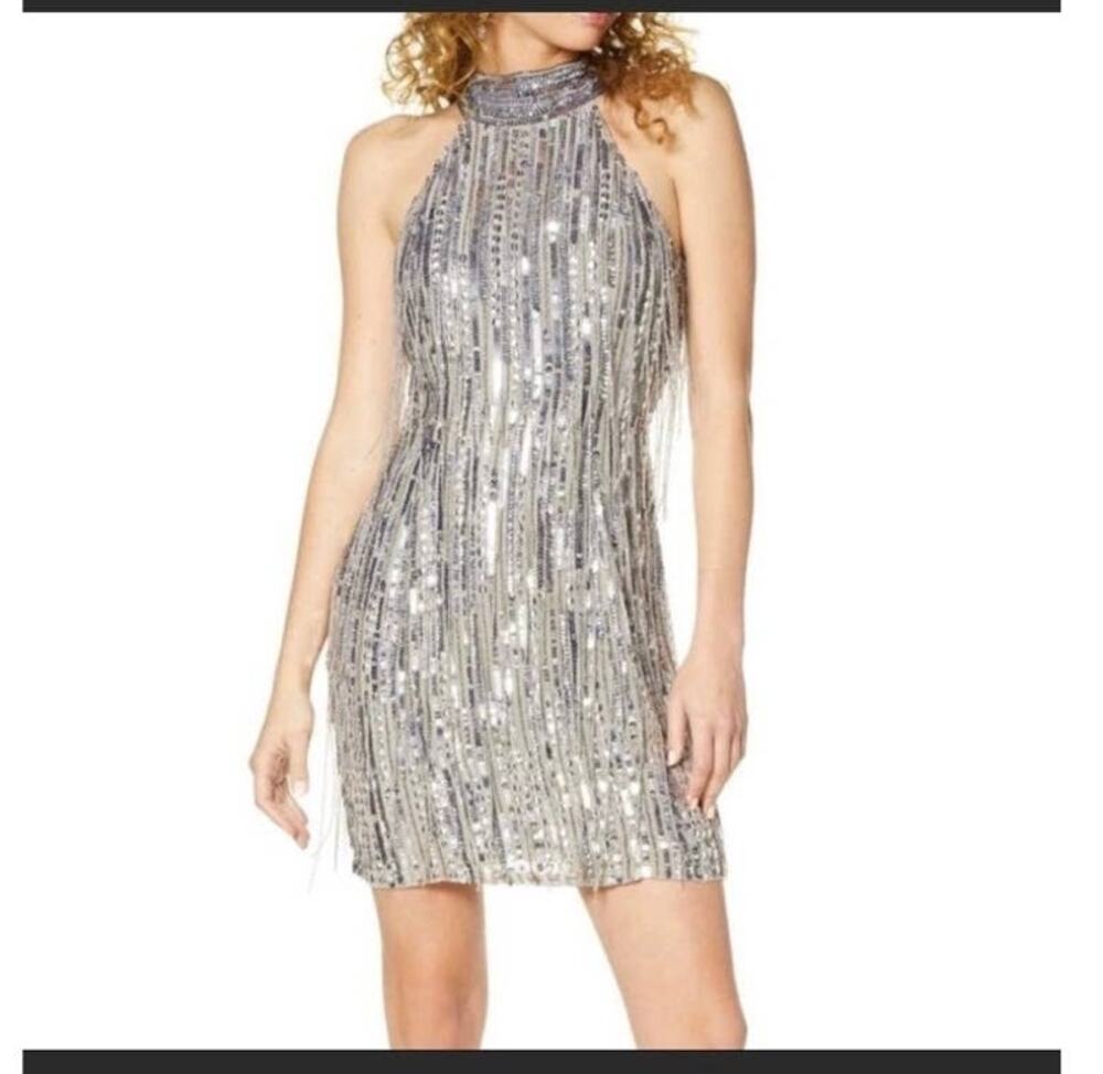 One33 social Silver Sequin dress 6 party